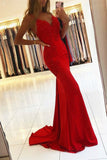 Mermaid Party Dresses Red Spaghetti Straps Long Prom Dresses With Appliques PD0419