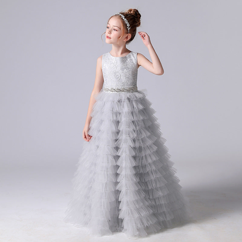A Line Lace Tulle Princess Flower Girl Gown With Belt