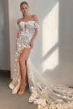 Charming Off the Shoulder Lace Wedding Dresses with 3D Appliques N088
