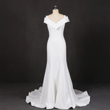 Mermaid V-Neck Off White Wedding Dresses Unique Long Bridal Dresses N2305
