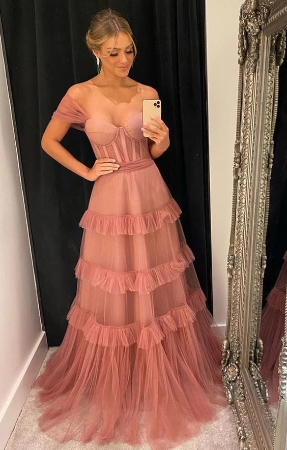 Off the shoulder Tulle Formal Prom Dress OK1325