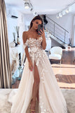 Off-the-shoulder Sweetheart Tulle Wedding Dresses with 3D Appliques N036