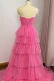 Strapless Layers Prom Dresses with Lace Up Back Floor Length Evening Dresses N2602