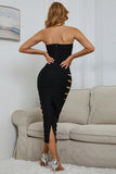Chic Black Strapless Sleeveless Zipper Back Midi Homecoming Dresses, Prom Dresses