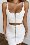 White Sleeveless Two Piece Zipper Short Homecoming Dresses