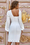 White Long Sleeves Zipper Back Short Homecoming Dresses