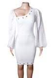 White Long Sleeves Zipper Back Short Homecoming Dresses