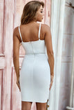 White Spaghetti Straps Sleeveless Tight Homecoming Dresses