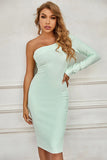 Cyan One Shoulder Long Sleeves Zipper Back Short Homecoming Dress