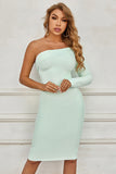 Cyan One Shoulder Long Sleeves Zipper Back Short Homecoming Dresses