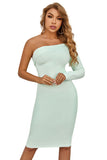 Cyan One Shoulder Long Sleeves Zipper Back Short Homecoming Dresses