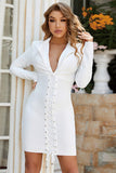 Chic White V-Neck Long Sleeves Short Homecoming Dresses