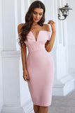 Pink High Waist Off The Shoulder Tight Homecoming Dresses