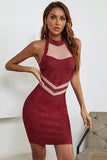 See-Through Glitter Pink Evening Dresses Tight Homecoming Dresses