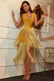 Gold tassel sleeveless v-back Short Homecoming Dresses