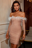 Lotus Root Pink Off the shoulder Long Sleeve Short Homecoming Dresses