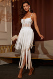 White Spaghetti Straps Tassels Short Homecoming Dresses