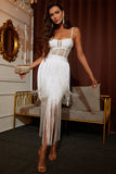 White Spaghetti Straps Tassels Short Homecoming Dresses