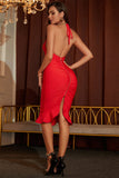 Sexy Red Halter Tight Mid-length Homecoming Dresses