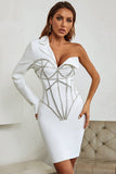 White One Shoulder Long Sleeve Uniform Short Homecoming Dresses