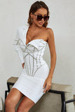 White One Shoulder Long Sleeve Uniform Short Homecoming Dresses