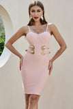 New Arrival Pink Spaghetti Strapss Waist Tie Sheath Homecoming Dresses