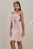 New Arrival Pink Spaghetti Strapss Waist Tie Sheath Homecoming Dresses