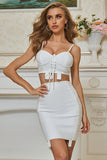 Two Pieces Spaghetti Straps Sheath Homecoming Dresses