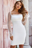Square Neck Long Mesh Sleeves Bandage Homecoming Dresses