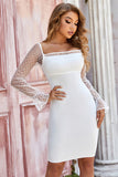 Square Neck Long Mesh Sleeves Bandage Homecoming Dresses