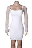 Square Neck Long Mesh Sleeves Bandage Homecoming Dresses