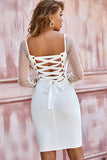 Square Neck Long Mesh Sleeves Bandage Homecoming Dresses