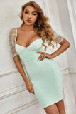 Mint Short Sleeve Open Back Bandage Homecoming Dresses