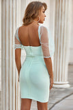 Mint Short Sleeve Open Back Bandage Homecoming Dresses