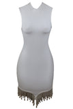 White Sleeveless Fringed Rhinestone Mini Homecoming Dresses