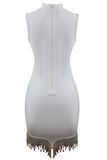 White Sleeveless Fringed Rhinestone Mini Homecoming Dresses