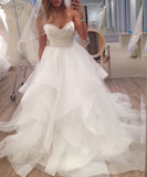A Line Ivory Sweetheart Strapless Layered Tulle Long Beach Wedding Dresses N625