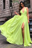 Flowy A Line Chiffon V Neck Long Prom Dresses OK1994