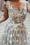 Vintage A Line Straps Beading Flower Appliques Evening Dress N2414