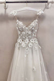 A Line Spaghetti Straps Cute V-Neck Floor Length Tulle Prom Dresses with Flowers N815