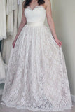 A Line Sweetheart Lace Wedding Dress, Cheap Strapless Lace Bridal Dresses