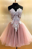 A Line Sweetheart Tulle Homecoming Dresses with Lace Appliques Cute Short Prom Dresses N2131