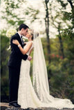 One Layer Applique Lace Trim Bridal Veil Long Tulle Wedding Veils Free Comb