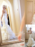 Strapless Mermaid Sweetheart Ruffles Sweep Train Organza Satin Wedding Dresses N461