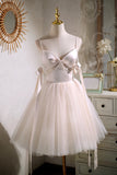 Chic Champagne Beading Bowknot Lace Up Short Homecoming Dress