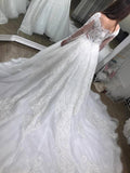 Luxurious Ball Gown Long Sleeves Court Train Lace Applique Wedding Dresses N429