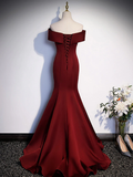 Burgundy Mermaid Off The Shoulder Long Prom Dress Formal Evening Dresses