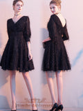 Black Deep V-Neck Half Sleeves A Line Short Homecoming Dresses