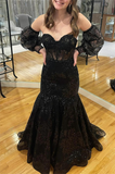 Black Mermaid Sweetheart Prom Dresses Sparkly Lace Formal Evening Dresses PD99