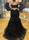 Black Mermaid Sweetheart Prom Dresses Sparkly Lace Formal Evening Dresses PD99